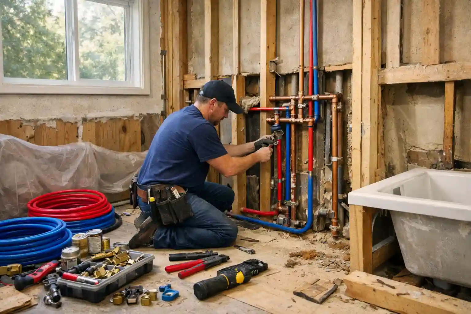 Bathroom repiping work in progress in a Sonoma home