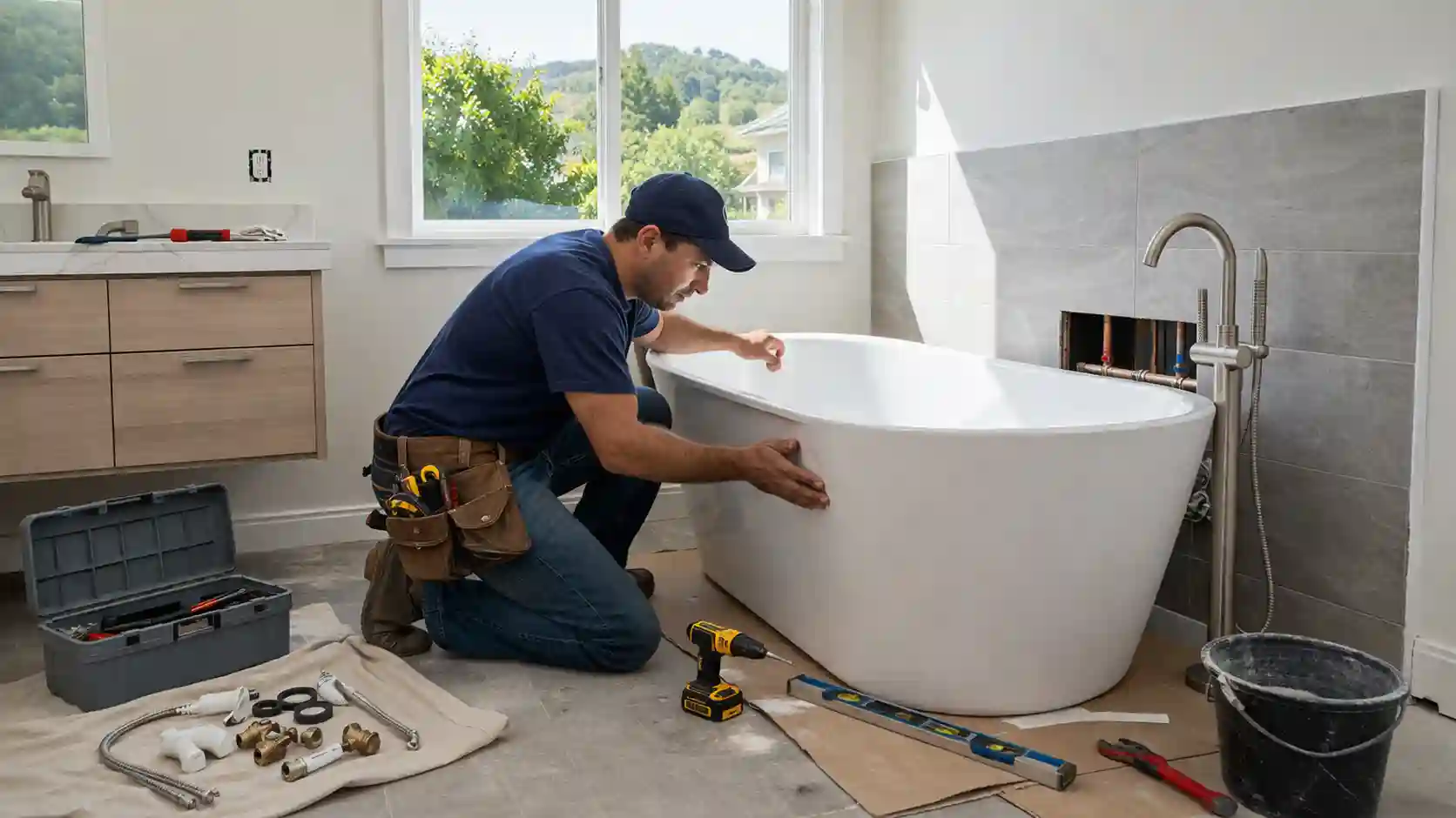 Bathtub installation in a Sonoma residential bathroom