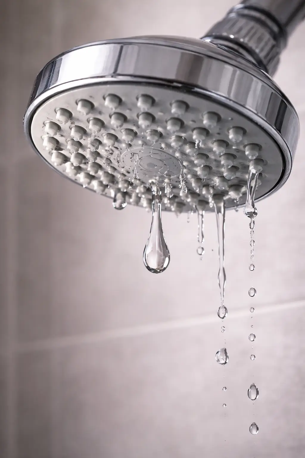 Close-up of leaking shower head before repair