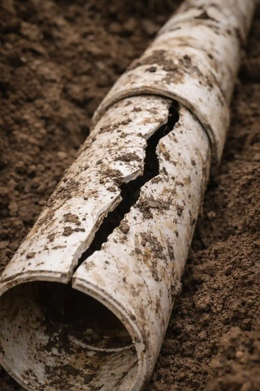 Cracked sewer pipe section removed during repair service