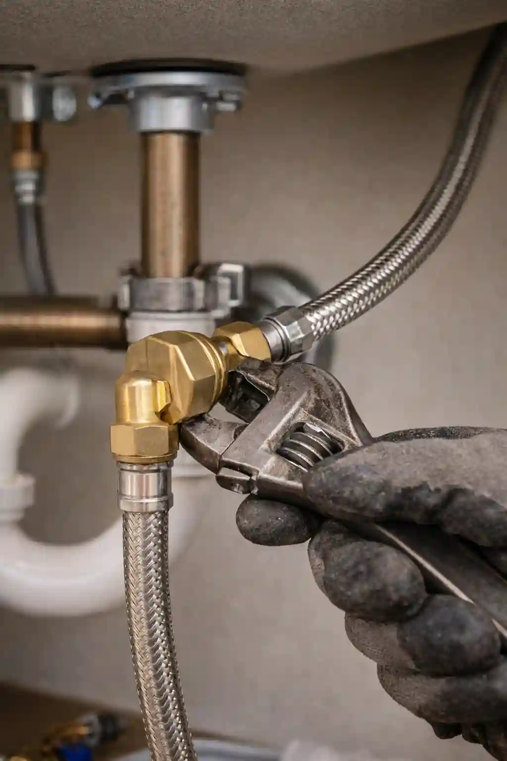Dishwasher hose connection under sink