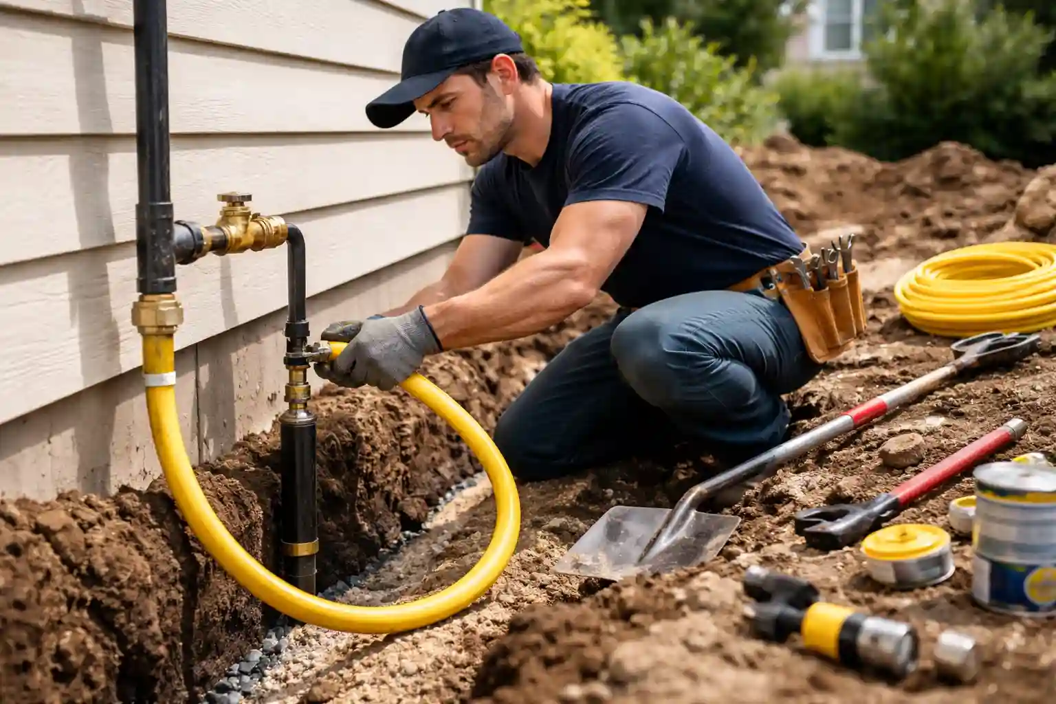 Gas line installation outside a Sonoma home