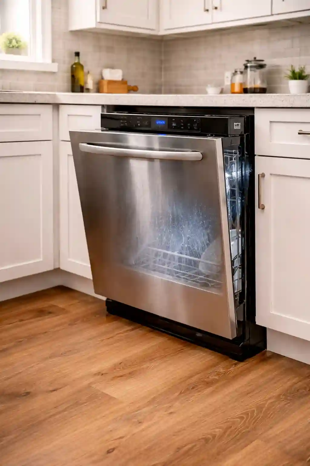 Installed dishwasher in operation