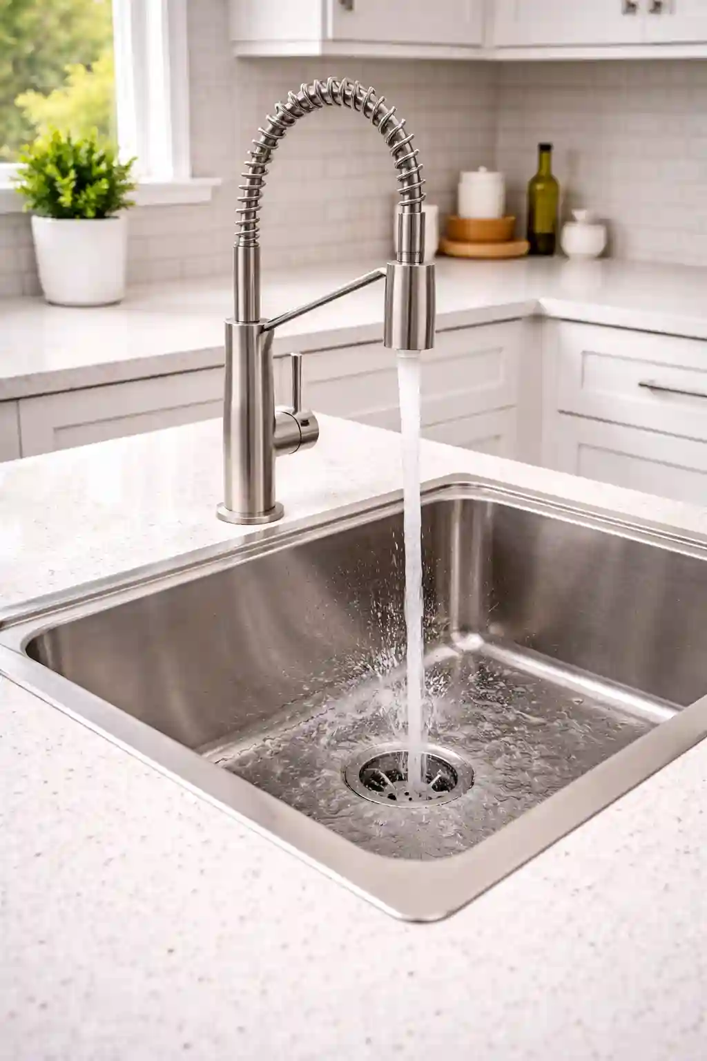 Newly installed sink with running water