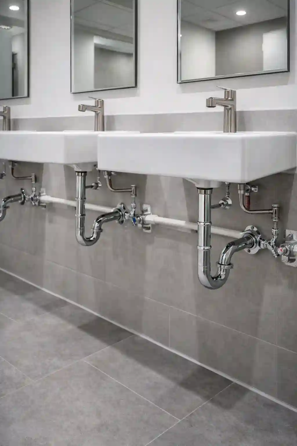 Office restroom plumbing installation for a shared office facility