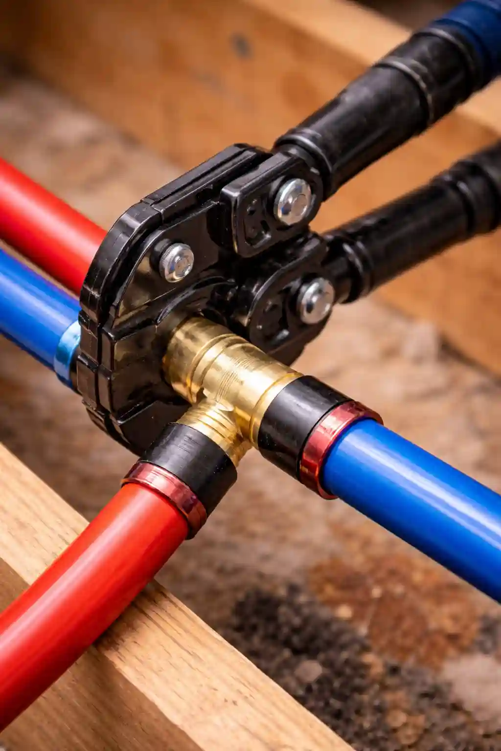 PEX pipe connection using crimp tool