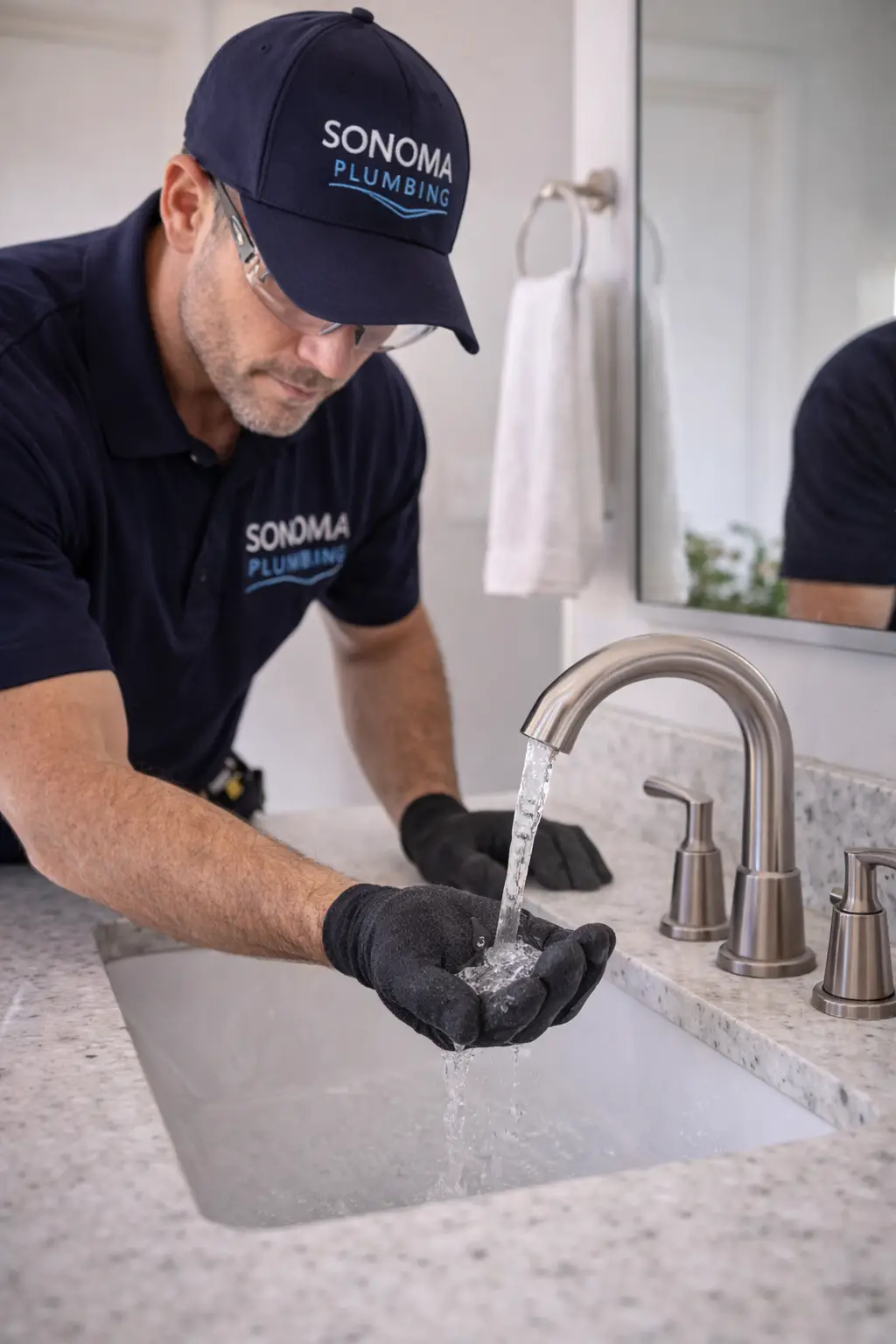 Plumber testing softened water after installation