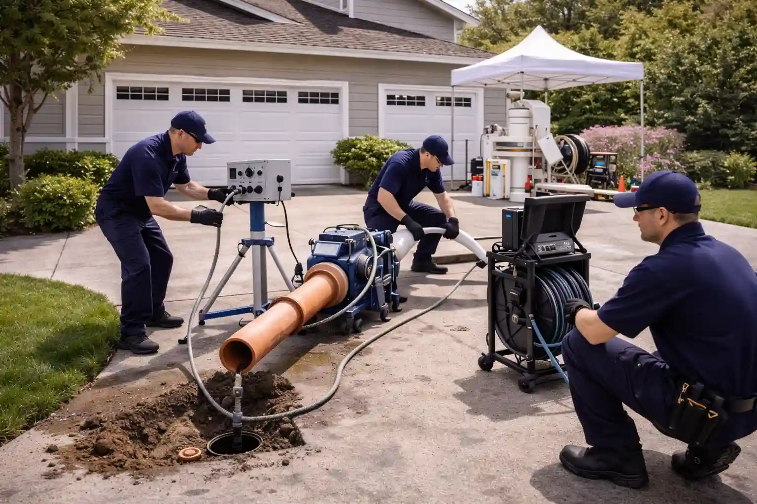 Plumbing crew performing trenchless sewer repair in Sonoma