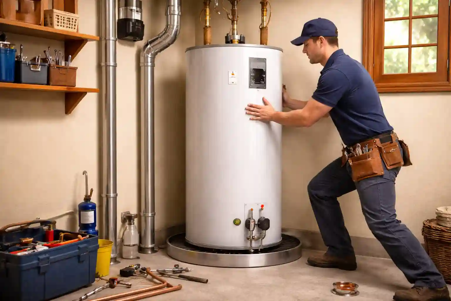 Newly completed water heater installation in a Sonoma home